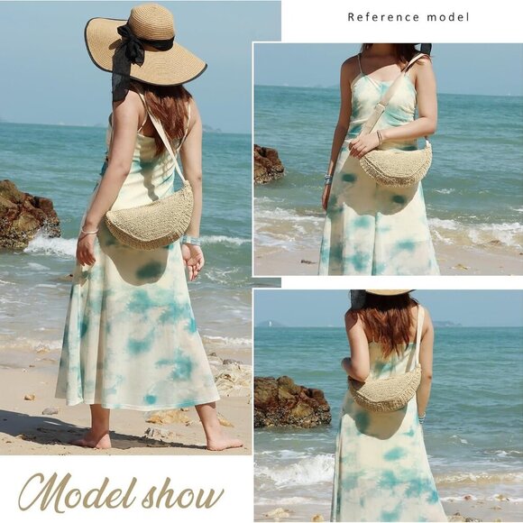 Lightweight Straw Crescent Beach Bag - Elegant Raffia Shoulder Purse for Women - Picture 6 of 6